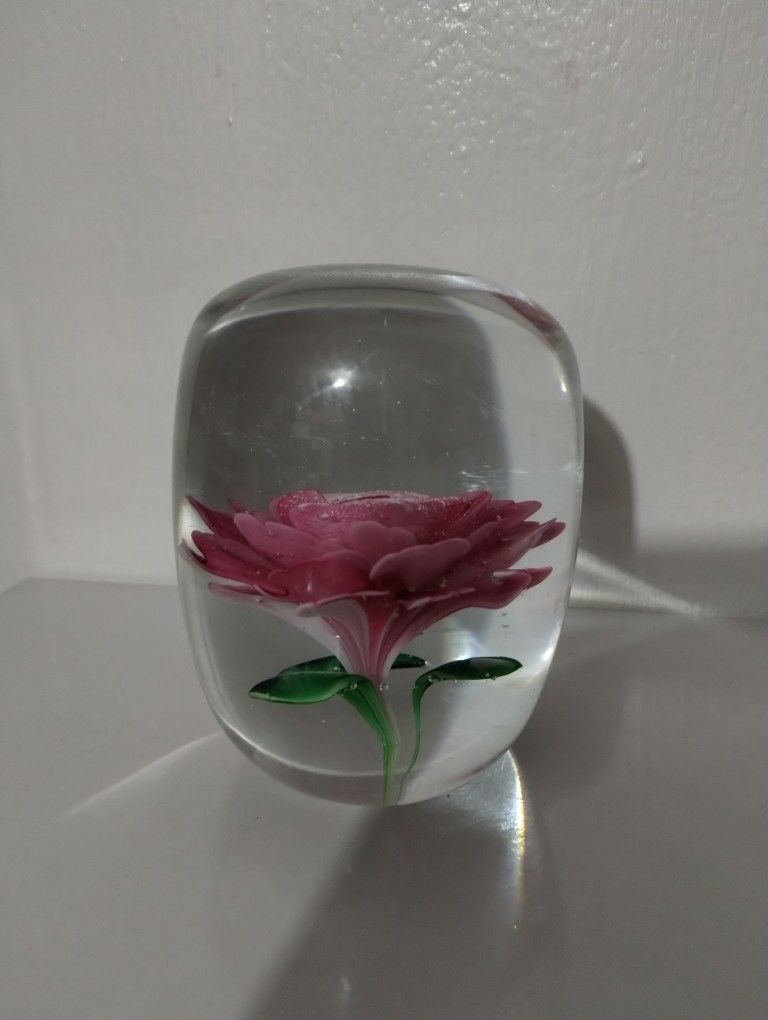 VINTAGE FLORAL ART GLASS PAPERWEIGHT 4"×3" - V81