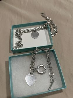 Authentic tiffany Heart Necklace And Bracelet Silver