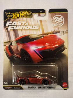 2026 HOT WHEELS . PREMIUM METAL/METAL REAL RIDERS . 25 YEARS OF . FAST & FURIOUS . W MOTORS LYKAN HYPERSPORT .