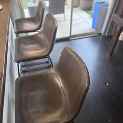3 Brown Faux Leather Bar Stools 