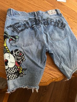 Baggy Denim shorts large Ed Hardy