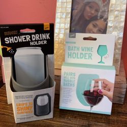 his and hers - shower beer holder & bath wine holder $10