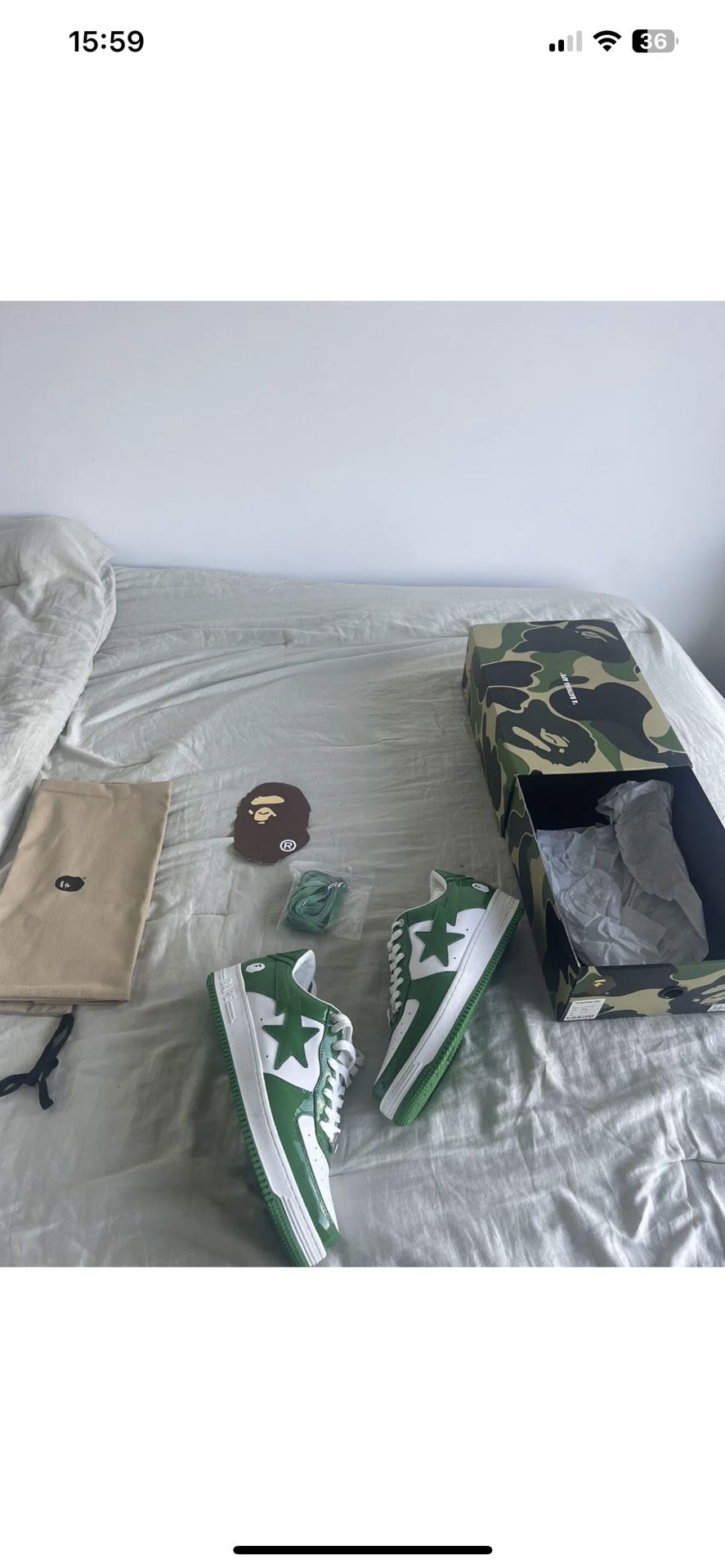 Deadstock* Bapestas in Patent Leather Green Size 12