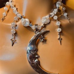 Boutique Crescent, Moon, Necklace, And Pearls