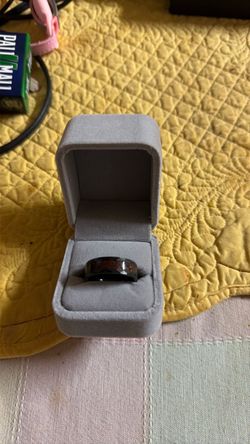 Hammered Tungsten with Crushed Fire Opal Inlay
