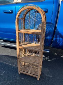 Vintage Boho Chic Wicker Arch Top Etagere