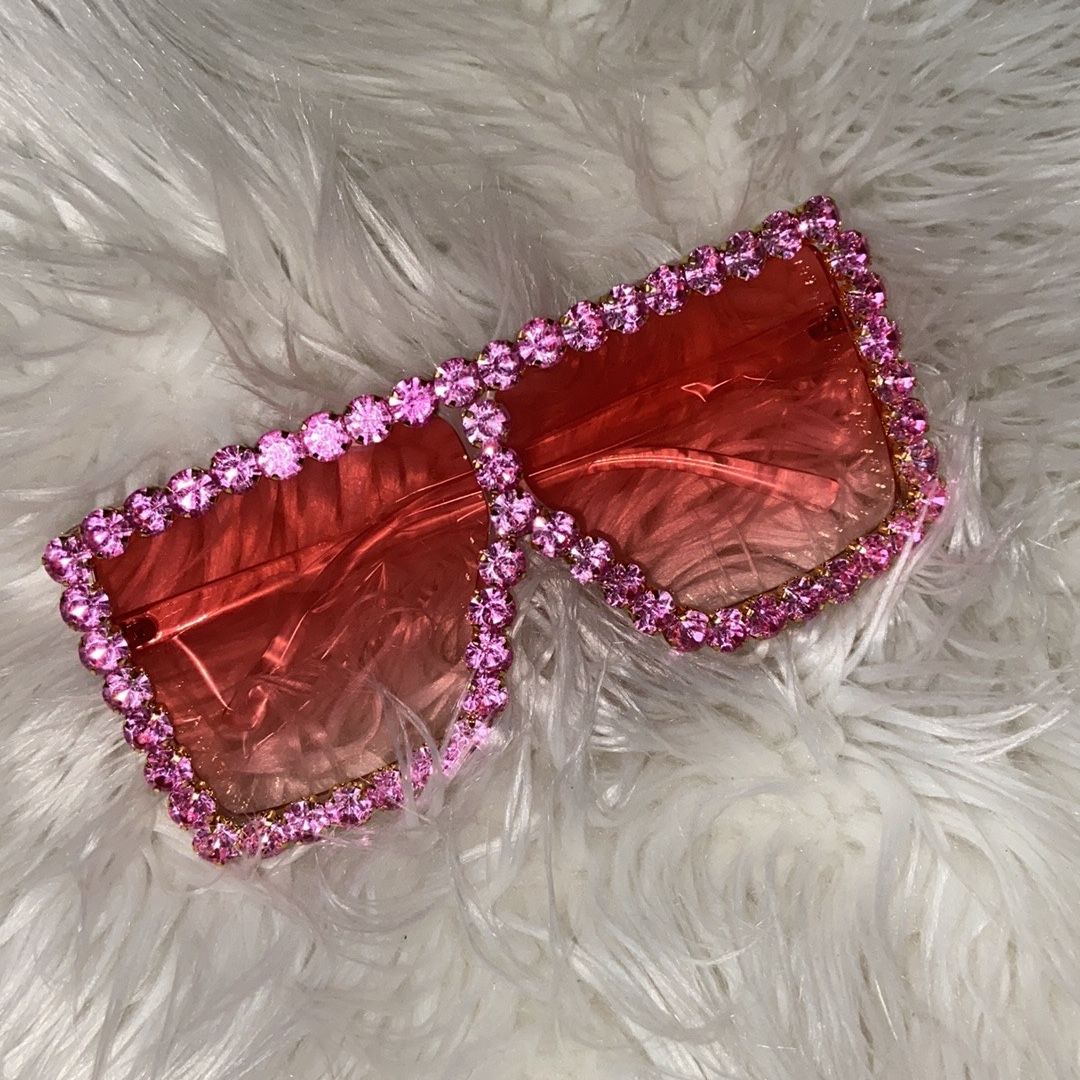 🌷Pink Rhinestones Sunglasses🌷 Oversized glasses Bejeweled sunglasses Sunglasses with jewels