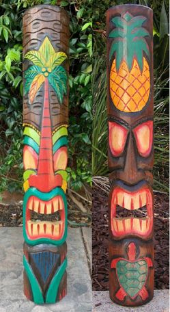 2 PC TIKI MASK SET TIKI DECOR AFRICAN MASK 