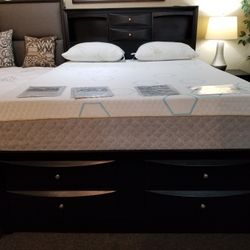 Brand New Dark Cherry Regular King Captain Bedframe With Storage Drawers