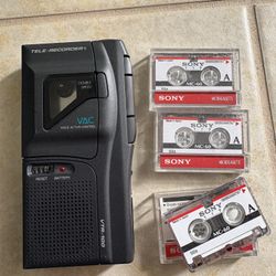 TT Systems VTR-100 Microcassette Tele Recorder + 3 Cassettes