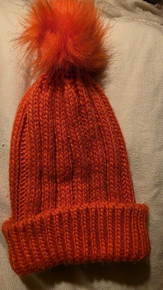 Orange Beanie With Pom Pom