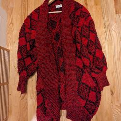 Long Vintage Red & Black Cardigan