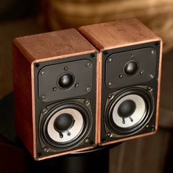 RARE Vintage Realistic Minimus 7w Walnut Wood veneer Speakers - Made in Japan