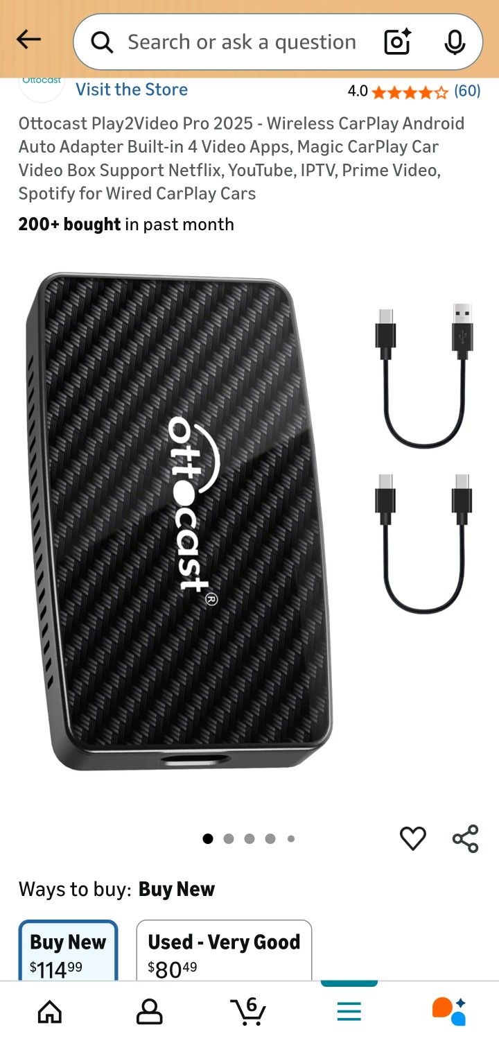 Ottocast Play2Video Pro 2025 - Wireless CarPlay Android Auto Adapter