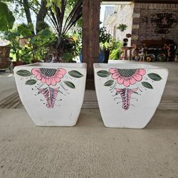 White Square Painted Clay Pots, Planters, Plants. Pottery, Talavera $70 cada una