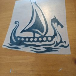  Valhalla Viking Ship Boat Black Vinyl Decal Sticker 5"