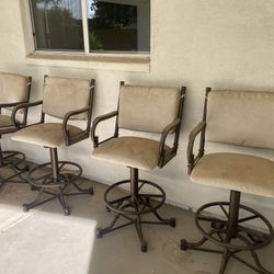 Beige Bar Height Chairs With Arm Rests
