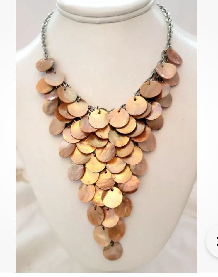 Mother of Pearl Dyed Bronze Cluster Necklace