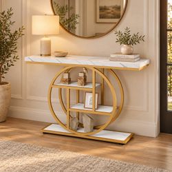 Gold Console Table with Faux Marble Top