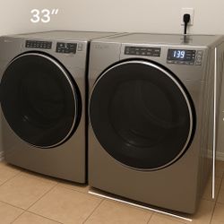 Whirlpool® Chrome Shadow Laundry Pair with a 4.5 cu. ft. capacity front load washer and a 7.4 cu. ft