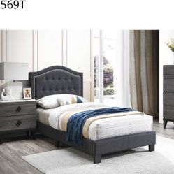 Grey Twin Bed With Orthopedic Supreme Mattress Included 