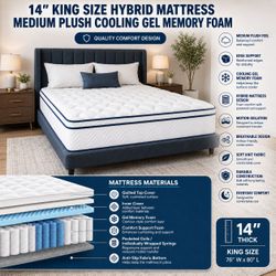 KING SIZE 14" MATTRESS HYBRID Mem foam cooling gel pocketed coils.