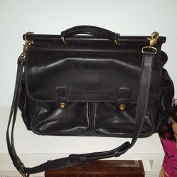 Coach executive briefcase, black leather, multi-pocket, very soft.