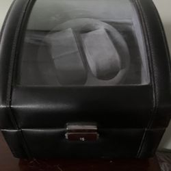 Large Leather Watch Winder Display Case For Automatic Watches To Charge, Rotates Watches, Has Removable Soft Cushioned Pads, Holds 2 Watches