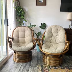 Vintage Rattan Swivel Egg Chairs