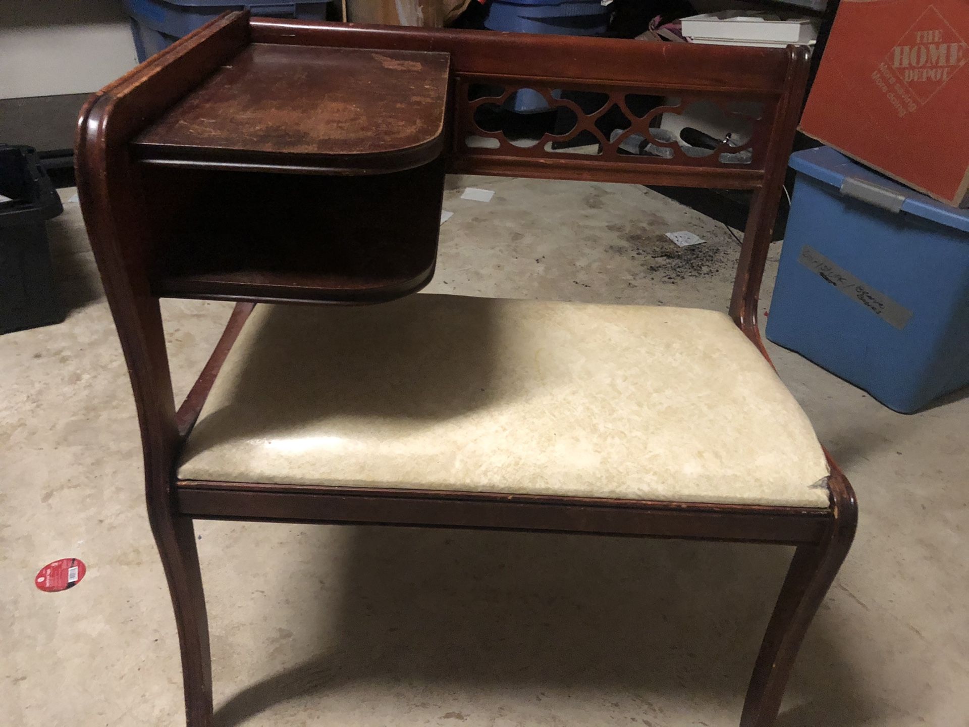 Nice antique bench with side table and shelf