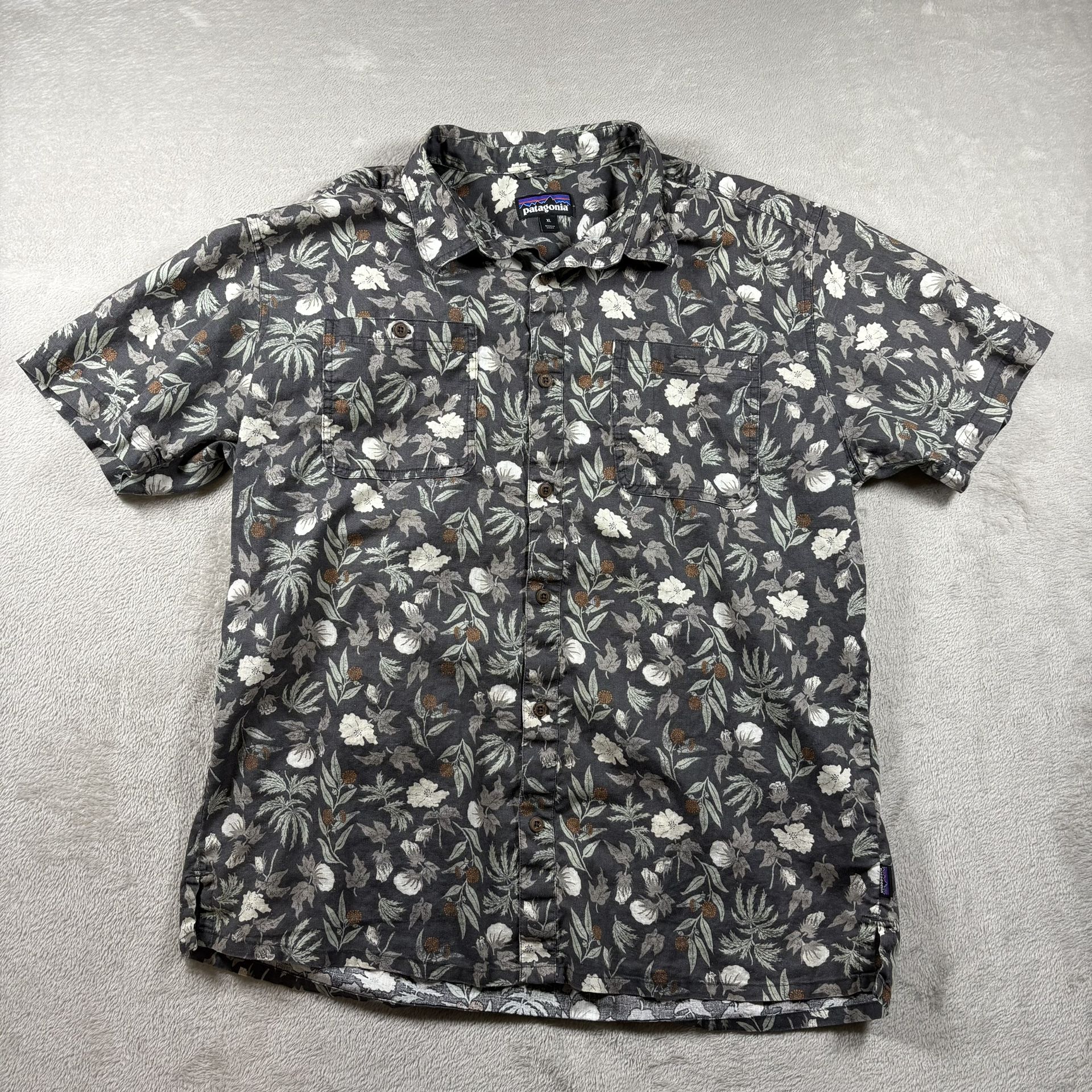 Mens Patagonia Size XL Back Step Pattern Button Front Shirt Black Gray #1710