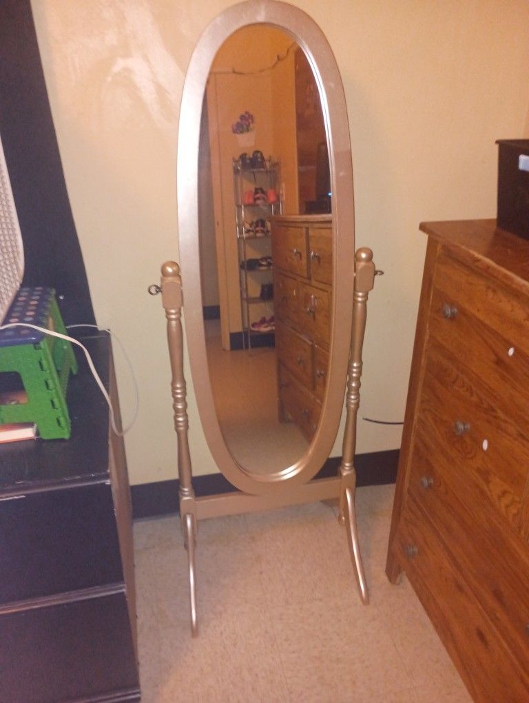 Wood Gold Standing Mirror