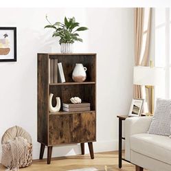 VASAGLE Estantería retro de 2 niveles con puertas, armario de almacenamiento para libros, fotos, decoraciones, estilo moderno de mediados de siglo, co