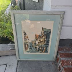 Framed European Street Scene Print