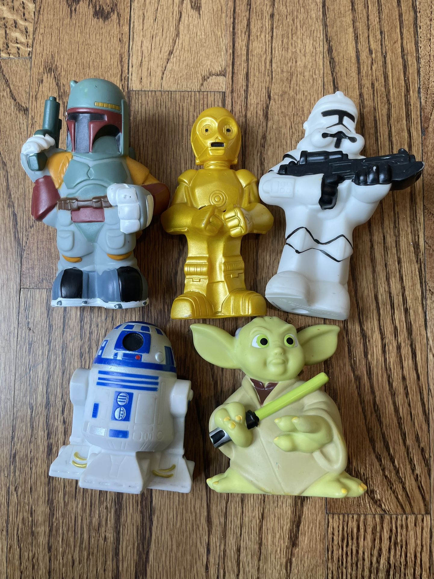 Star Wars Disney Bath Toys Lot of 5 C-3PO  R2 D2, Yoga, Boba, Stormtrooper- 2008. Condition is pre owned and perhaps shows light signs of wear from pl