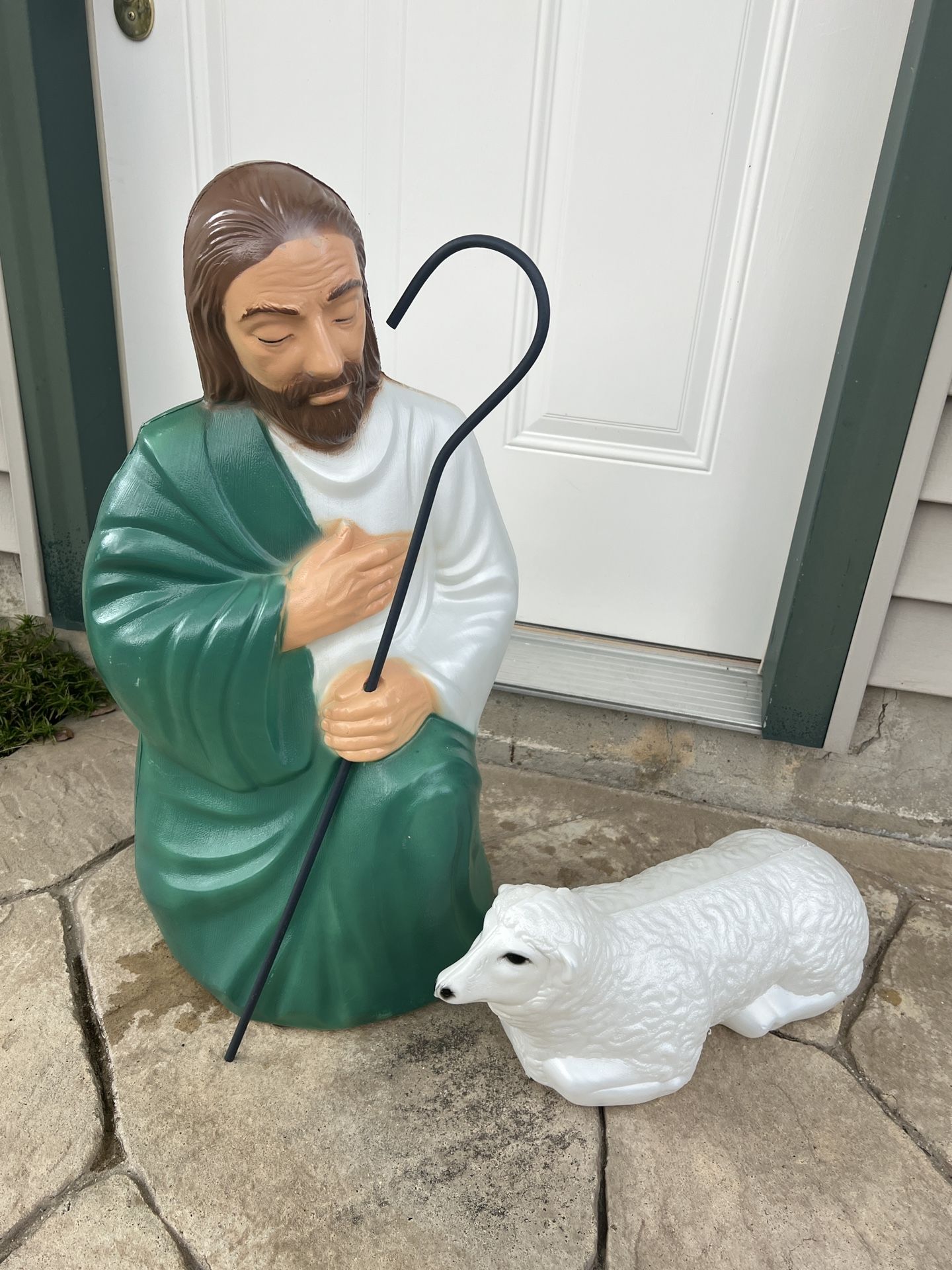 Nativity Scene Shepherd and Sheep Lighted Blow Mold General Foam light works 