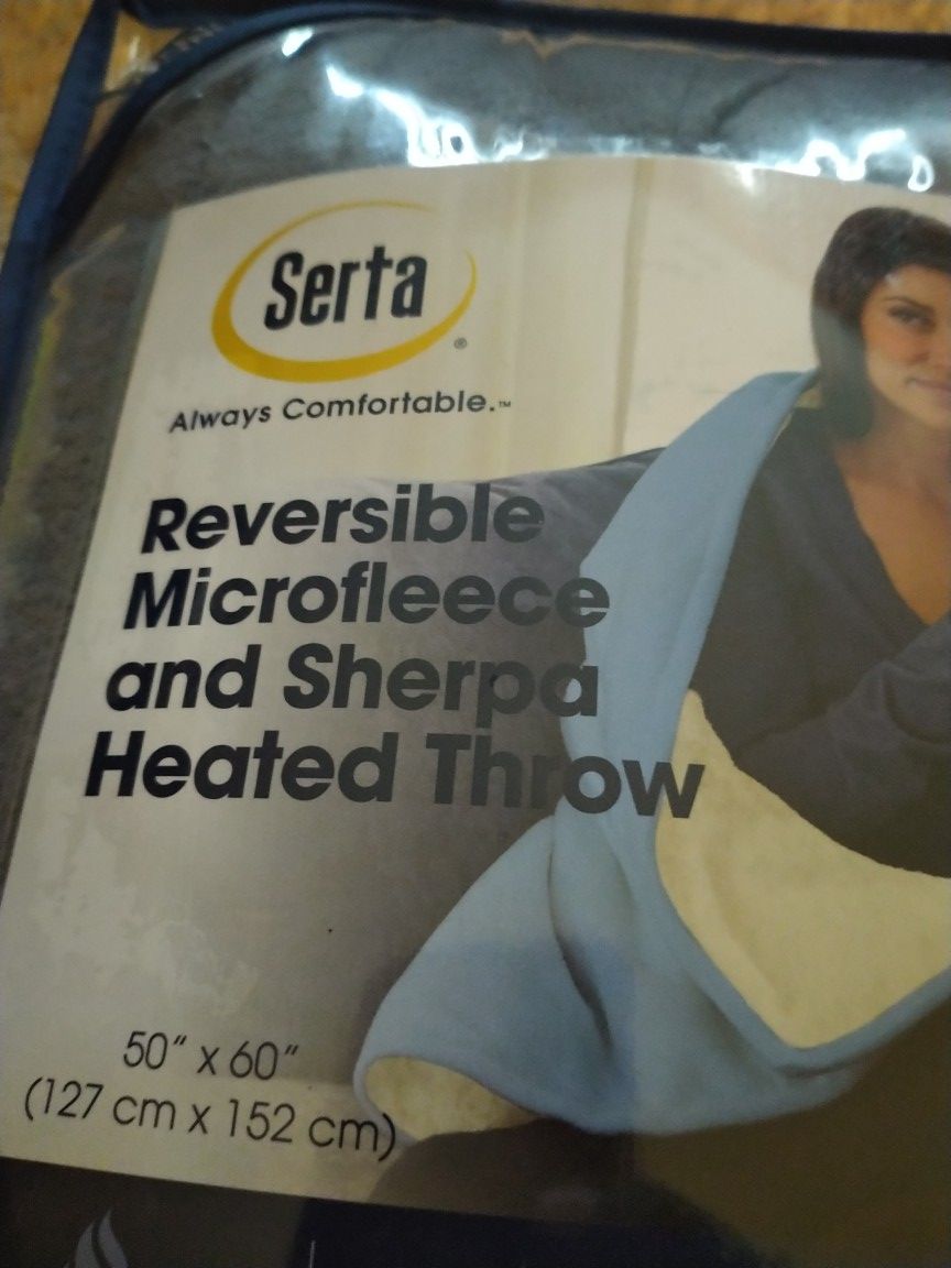 Serta | Reversible Sherpa/Fleece Heated Electric Throw Blanket, 50"x60" With 5 Setting Controller