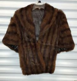 Mink Fur Stole Cape Wrap Shawl Brown Lined Satin Genuine Fur Vintage