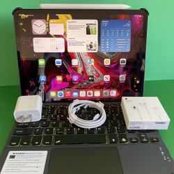 Apple IPad Pro 11” (Face ID / Liquid Retina  / latest iOS 18) 64GB with Keyboard case, stylus pen & Accessories (256GB $469) 