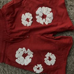 Red Denim Tear Shorts