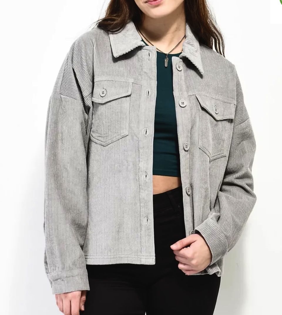 NWT NEW Women’s Size S Relaxed Fit Empyre Aria Grey Corduroy Shirt Jacket 100% cotton