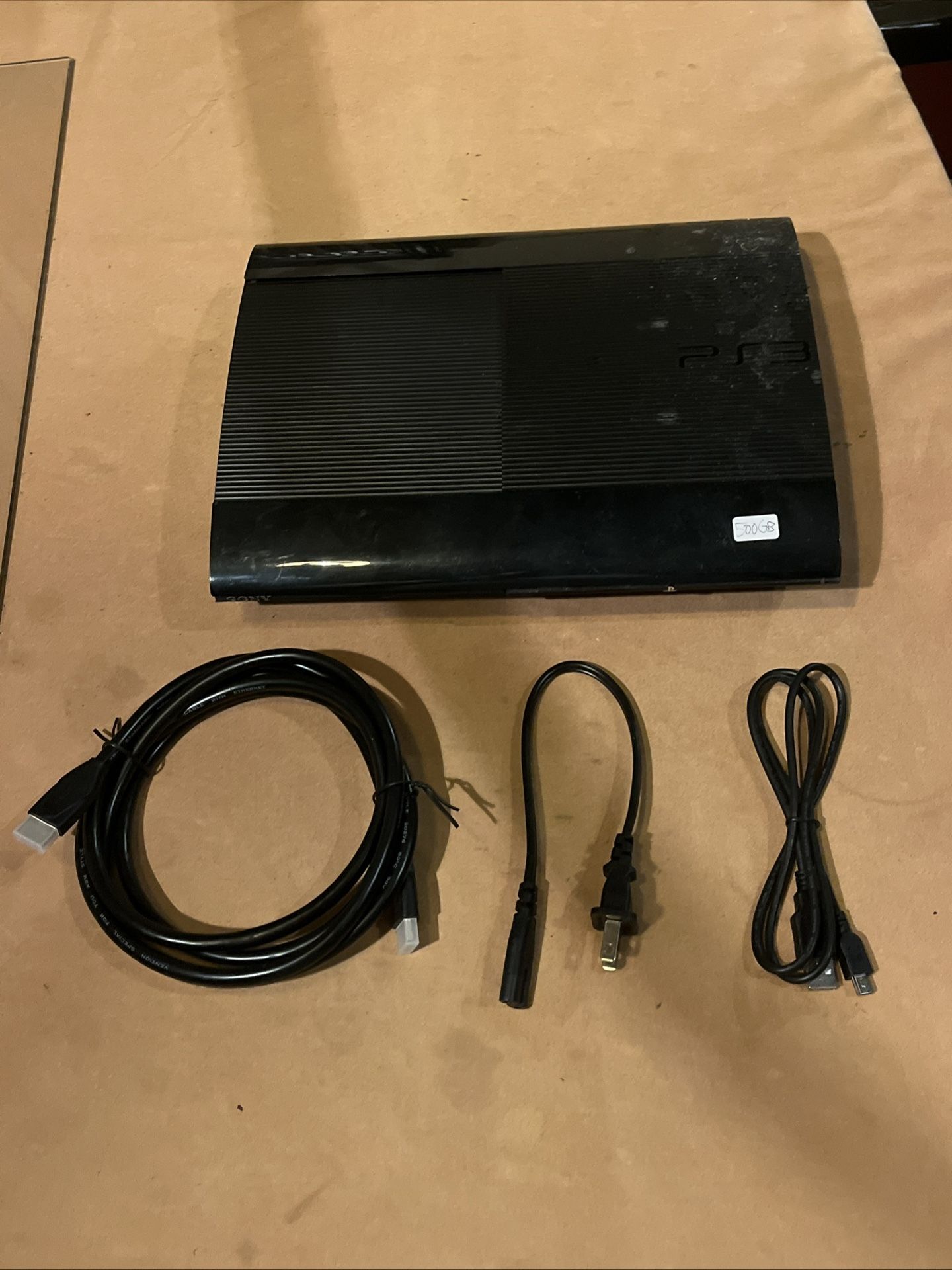 Sony PlayStation 3 Super Slim 500GB PS3 Black Console CECH-4001B w/ Cords(2