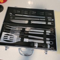 Stainless Steel Grilling Set With Case.. $25