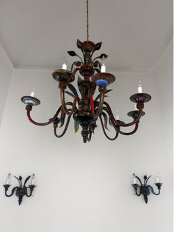 Handcrafted Murano-style chandelier and wall scones