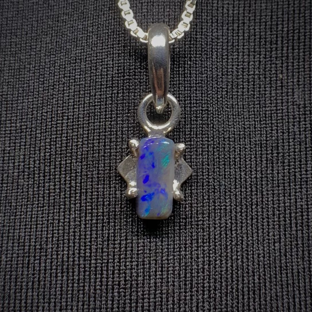 Dark Opal Australian Lightning Ridge Handmade .925 Sterling Silver Necklace