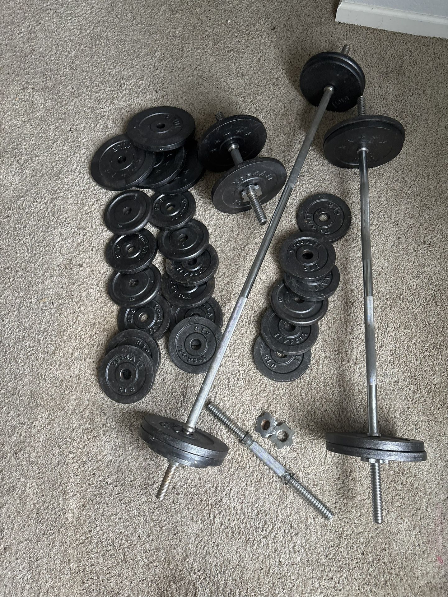 Full Weight Set – 240lbs Plates + Barbell, Curl Bar & Dumbbells – Home Gym Starter Kit