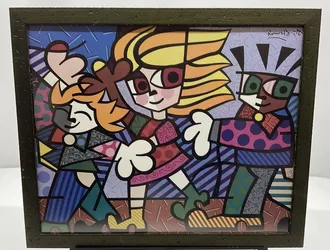 ROMERO BRITTO 'Britto Kids' Pop Art Print Framed