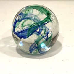 Art glass Paperweight Blue and Green 
