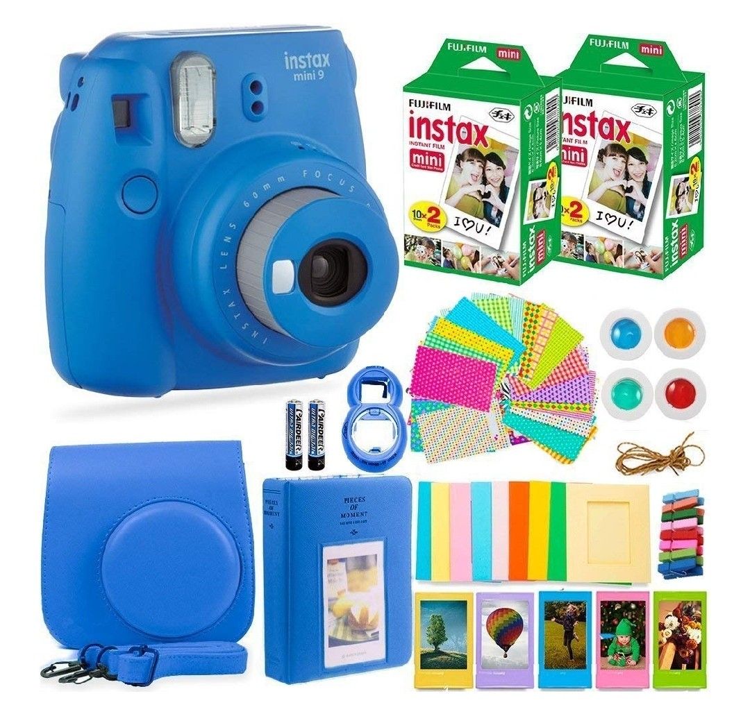 FujiFilm Instax Mini 9 Instant Camera + Fuji Instax Film (40 Sheets) + Accessories Bundle - Carrying Case, Color Filters, Photo Album, Selfie Lens