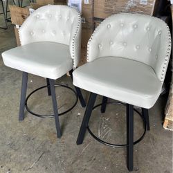 Counter Height Bar Stools Set of 2, 26" Swivel Faux Leather Upholstered Bar Stools with Backs and Me